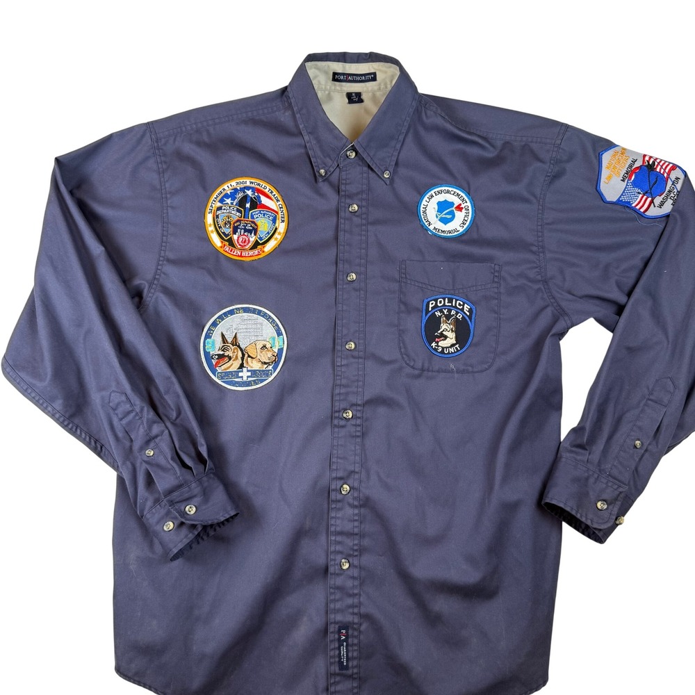 Port Authority Mens XL Blue 9/11 NYPD K-9 Law Enforcement Memorial Patch Shirt